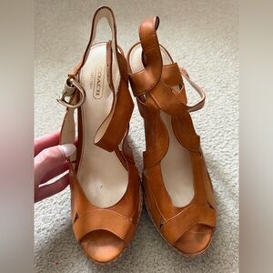 Coach Women's Brown Leather Wedge Sandals